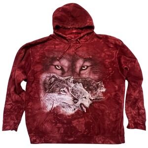 The Mountain Brick Red Tie Dye Wolf Pack Graphic Hoodie Sweatshirt Size  XL